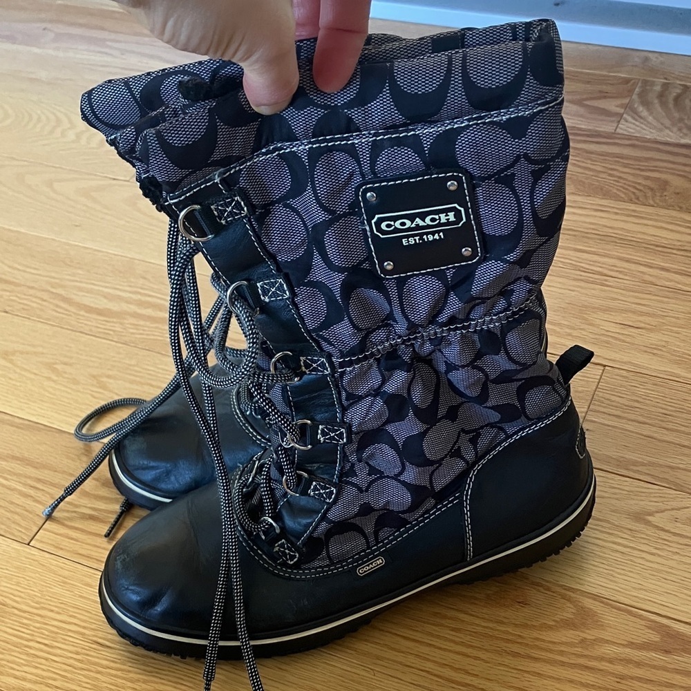 Coach Black and Gray Patterned Lace-Up Boots